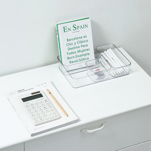 Acrylic Storage Box Rectangular Plastic Stationery Organizer With Dividers For Office <b>Desk</b> And Cabinet Use - Product Image 3