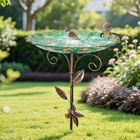 Baño para Pájaros para Exteriores, Baño para Pájaros Vintage Independiente de 42 Pulgadas para Exteriores, Comederos Dobles de Metal para Pájaros