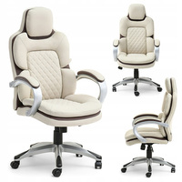 Chaise de bureau de direction de grande taille en cuir blanc de haute qualité, confortable, capacité 150 kg, idéale pour une utilisation prolongée.
