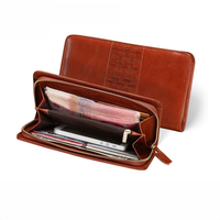 Pochette pour homme en cuir véritable, classique et élégante, avec décoration tressée en cuir, porte-cartes multiples, portefeuille long