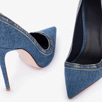 Escarpins élégants pour femmes de haute qualité, à bout pointu, en PU, bleu denim, à enfiler, style slingback
