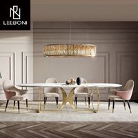 Table avec plateau en marbre pour cuisine et salle à manger Plateau en marbre Pied en acier inoxydable Ensemble table à manger et 6 chaises