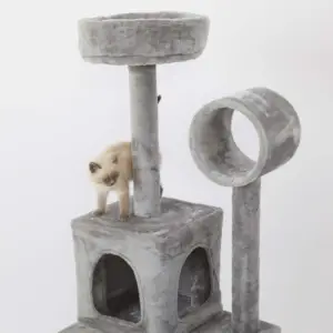 Beige Grey Sofa Fabric Cat Trees Hollow Grafting Sisal Cat Tree With Paws