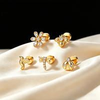 Boucles d'oreilles simples et polyvalentes en argent, bijoux en gros, plaqué or, avec un zircon rond, clous d'oreilles circulaires
