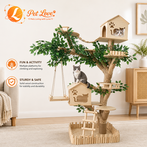 En gros Grande structure d'activités et lit pour <span class=keywords><strong>chat</strong></span> en bois massif avec griffoir en sisal, résistante aux griffures, jouet multifonction pour animaux de compagnie pour appartements - Product Image 1