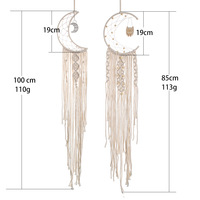 Décoration murale tissée en macramé bohème, crochet, lune croissante, étoile, attrape-rêves avec long pompon, décoration d'intérieur, artisanat, cadeau