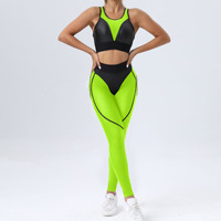 RUIQUWIN Ensemble de yoga serré pour femmes, soutien-gorge de sport en maille patchwork sexy, pantalon de yoga de fitness respirant, ensemble de deux pièces, vente à chaud