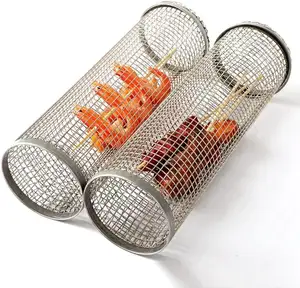 BBQ Net ống, thịt nướng cán Nướng Giỏ Rotisserie Rau nướng công cụ với có thể tháo rời lưới Bìa