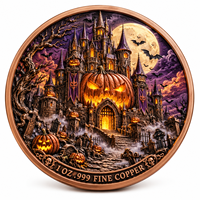 Pièce de monnaie d'imitation en cuivre pur 999 de 1 oz, électroplaquée, série Halloween, Château Citrouille, en relief 3D, couleur UV, artisanat métallique