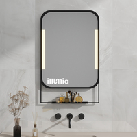 Miroir de salle de bain rectangulaire moderne à LED encadré Eterna avec interrupteur tactile mural, étagère de rangement inférieure, sans cuivre, anti-traces de doigts