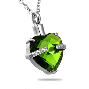 Pendentif urne funéraire unisexe en acier inoxydable vert olive plaqué argent en forme de cœur pour cendres d'animaux de compagnie - Product Image 1