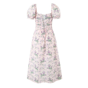 <span class=keywords><strong>Vestido</strong></span> Largo Casual de Verano para Mujer, con Cuello Cuadrado, Color <span class=keywords><strong>Rosa</strong></span>, Estampado Floral, <span class=keywords><strong>Manga</strong></span> Corta - Product Image 2