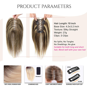 Bán Buôn 10-Inch Thẳng Vàng <span class=keywords><strong>Clip</strong></span>-Trong Tóc Topper Nhiệt Độ Cao Sợi Lụa Cơ Sở Tổng Hợp Tóc Topper Cho Phụ Nữ - Product Image 6