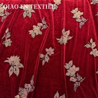 Tissu brodé en velours élastique de luxe léger, à sequins tridimensionnels et perles tubulaires, pour robes en tricot et Qipao pour filles