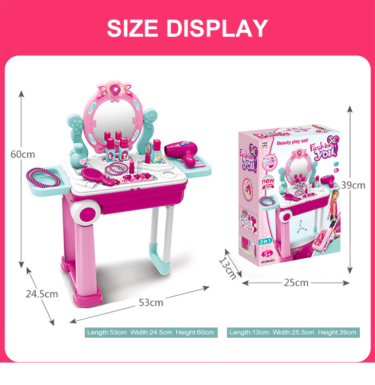 Fashion suitcase kid beauty toy princess pretend makeup toy dresser set
