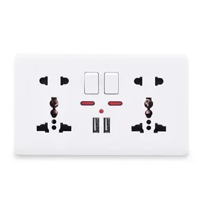 Modern Light Wall Switch USB Port 2 Gang 1 2 Way Home Electric Socket 5 Pin Wall Electrical Switch Socket