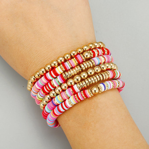 Ensemble de bracelet en perles d'argile polymère multicouche fait à la main or été plage Style bohême coloré amitié bohème bracelet fête - Product Image 5
