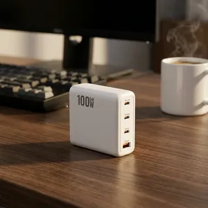<span class=keywords><strong>Chargeur</strong></span> pour ordinateur portable GaN 100W Max, double PD100W + double QC18W, 4 ports, <span class=keywords><strong>chargeur</strong></span> rapide pour téléphones avec prises interchangeables multi-standards pour une utilisation mondiale - Product Image 4