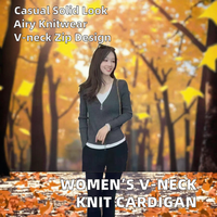 Cardigan décontracté pour femme à col en V, respirant, en maille, avec fermeture éclair, couleur unie, pour l'automne et le printemps, fabricant de vêtements