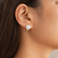 Anting-anting klip tanpa tusuk warna emas dan perak untuk wanita dengan desain geometris, mutiara imitasi, dan hiasan berlian imitasi.