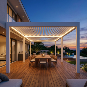 Pérgola de Aluminio con Iluminación LED Atmosférica, Techo de Láminas Motorizadas, Impermeable, <span class=keywords><strong>para</strong></span> Cenas Románticas, Balcón o Patio de Alta Gama - Product Image 1
