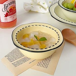 Lovely Cartoon Lines Ceramic Plates and Bowls Set Sustainable Feature for Noodles Soup Fruit Salad Dessert Bowl <b>Present</b> - Product Image 3