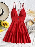 Robe longue d'été 2026 pour femme, style européen et américain, respirante, à empiècements, coupe évasée, sexy, sans manches, à fines bretelles, taille élastique, dos nu
