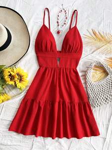 2026 for Women's European American Summer Breathable Splice <b>Swing</b> Dress Sexy Sleeveless Spaghetti Strap Elastic Waist - Product Image 5