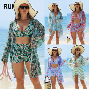 Conjunto de Bikini de 3 Piezas para Mujer Talla Grande RUIQUWIN, Cuello en V Profundo, Sujetador Push-Up, Traje de Baño de Secado Rápido, Cintura Alta, con Material de Malla - Product Image 1