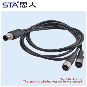 M12 Splitter bağlayıcı erkek kadın 1 2 kablo Y şube su geçirmez korumasız 1M PVC dairesel Overmolded havacılık fiş - Product Image 4