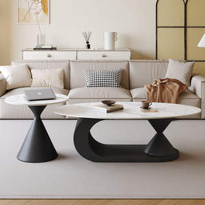 Juego de Dos Mesas de Centro Ovaladas de Mármol, Estilo Minimalista Italiano, Muebles para Sala de Estar - Product Image 4