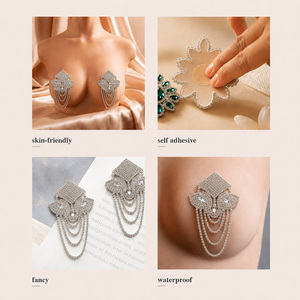 Cache-tétons en <span class=keywords><strong>diamant</strong></span>, autocollants en strass de cristal, bijoux de festival, cache-tétons métalliques réutilisables pour femmes - Product Image 3
