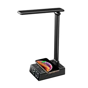 AMZN ot Selling Portable Eye Protection Led Bedside Desk lamp with 15W Fas Wireless Charger Touch Control Digital Alarm Clock