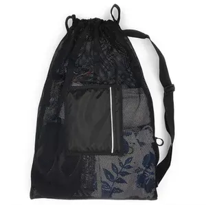 जेलोरी बेस्ट सेल लार्ज मेश स्विम ड्रॉस्ट्रिंग स्लिंग बैग स्विमिंग जिम बीच ड्रॉस्ट्रिंग बैग पॉकेट के साथ