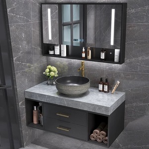 <span class=keywords><strong>Meuble</strong></span> de salle de bain avec tiroir de rangement, luxe, bois massif et dessus en marbre, laque blanche, ensemble de salle de bain - Product Image 6