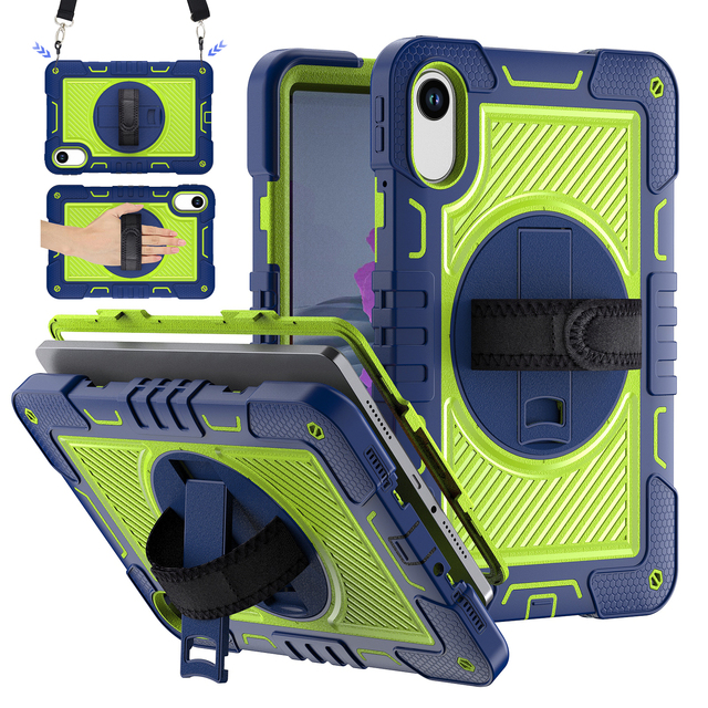 360 Rotation Case for iPad Mini 7 Mini 6 8.3 Rugged Shockproof Cover with Hand Shoulder Strap Kickstand Shell