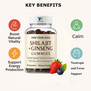 Gomitas de <span class=keywords><strong>ginseng</strong></span> Shilajit orgánicas OEM <span class=keywords><strong>con</strong></span> Ashwagandha vitamina B12 y Zinc para energía súper nootrópica y refuerzo de enfoque - Product Image 2