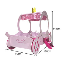 Cadre de lit de calèche de princesse rose Thème de conte de fées Lit à baldaquin pour filles Lit en bois pour enfants