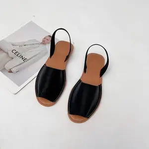 Supporto OEM/ODM scarpe da donna con cinturino posteriore casual da donna sandali in pelle con tacco piatto 2023