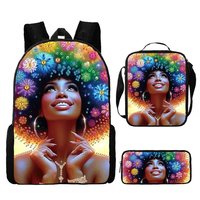Sacs à dos pour enfants, sacs à dos pour adolescents, sacs à dos imprimés noirs à thème africain pour filles, sacs à dos pour enfants en 3 pièces/ensemble