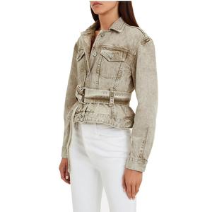 2020 nouveau Design Beige <span class=keywords><strong>Vintage</strong></span> manteau <span class=keywords><strong>Jean</strong></span> pour femmes D-ring ceinturé surdimensionné <span class=keywords><strong>Moto</strong></span> Denim veste - Product Image 3