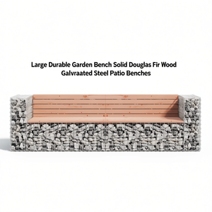 <b>Large</b> Garden Bench Solid Douglas Fir Wood Galvanized Steel <b>Frame</b> Outdoor Patio Furniture Modern Industrial Design 4-Seater - Product Image 1