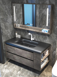 Armoire de salle de bain murale intelligente suspendue en bois massif, minimaliste et moderne, personnalisable - Product Image 2