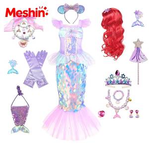 Los Más Vendidos al por Mayor, Vestidos de Disfraces Retro para Niñas Pequeñas, Trajes de Sirena con Lentejuelas Moradas para Niños - Product Image 1