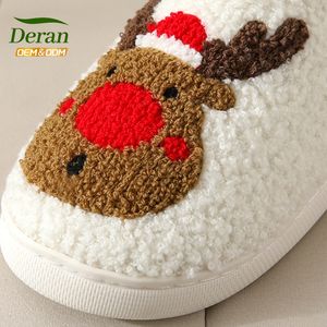 DERAN nouvelles femmes mignon en peluche pantoufles floues imprimé Animal en peluche noël pantoufle maison maison femme pantoufle pour dame en gros - Product Image 1