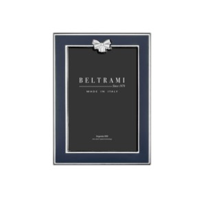 Beltrami Photo <b>Frame</b> <b>5x7</b> Silver Plated Navy Blue Ribbon Design Made In Italy - Product Image 1