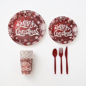 New Christmas Style Disposable Plate Set Home Party Paper Cup Knife Fork Spoon Plates Tableware Set - Product Image 4