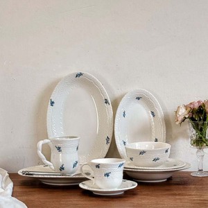 Blue Flower Embossed Ceramic Bowl Vintage Relief Porcelain Dinnerware Plant for Casual Dining Parties <b>Table</b> Settings Includes - Product Image 6