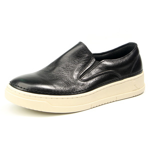 Slip-On <b>Sneakers</b> Men Genuine <b>Leather</b> Top-Grain Cowhide Casual Shoes Low Heel Elastic Band Leisure Solid Color Black - Product Image 1