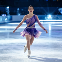 Robe de patinage artistique à manches longues en maille, dégradé violet, asymétrique à une épaule, avec ceinture à strass et dos ajouré à anneaux, pour la compétition